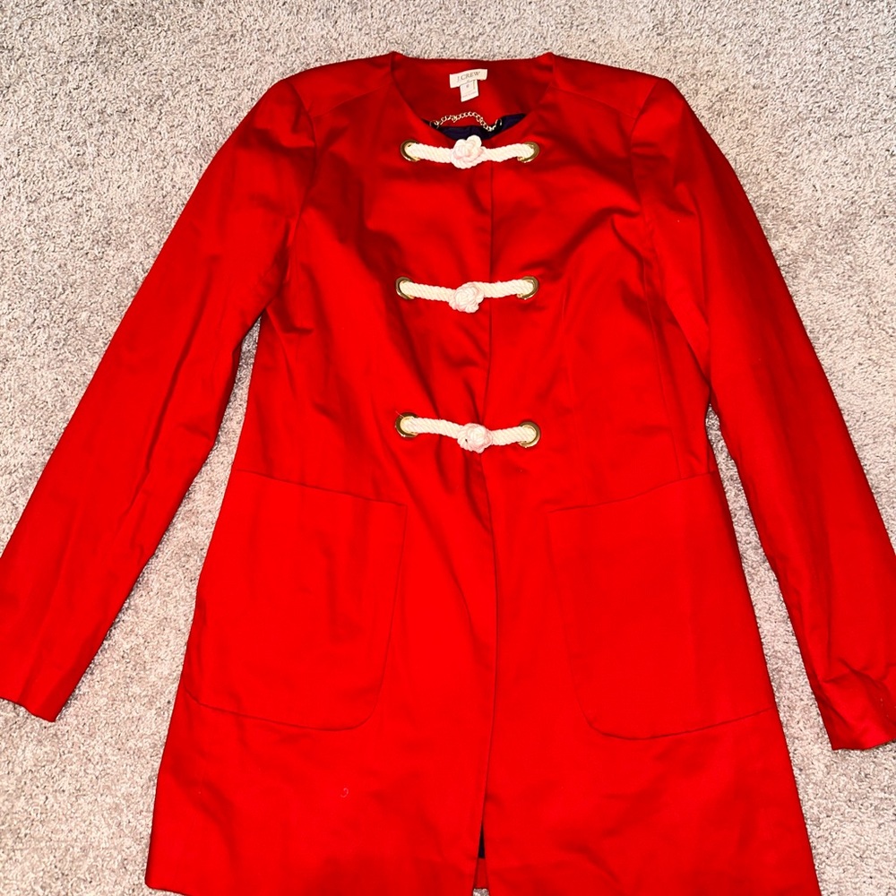 J. Crew Womens sz 6 Red Coat Modern Toggle Rope Nautical Cotton Lightweight